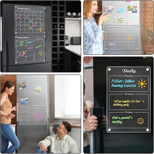 DIYMAG Magnetic Calendar for Refrigerator 4 PCS Dry Erase Whiteboard 15.2"x11.2" Magnet Fridge Wall Planners Planning Acrylic Clear Chalkboard Apartment Decor Meal Planner with 6 Colors Markers thumbnail 6