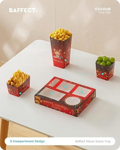 Baffect Movie Night Snack Trays 100pcs Include 20 Movie Night Trays, 20 Popcorn Boxes, 20 Salad Bowls, 20 Nacho Bowls, 20 Movie Party Invitations, Outdoor Movie Night Supplies For Nacho Bar thumbnail 4