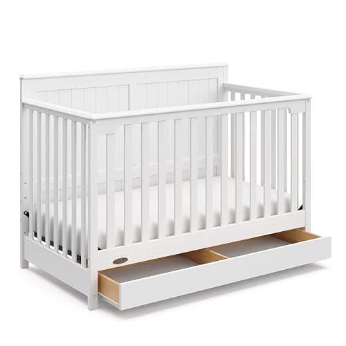 Graco Hadley 5-in-1 Convertible Crib with Drawer – GREENGUARD Gold Certified, Fits Standard Crib Mattress, Converts to Toddler Bed, Daybed and Full Bed, 4 Adjustable Mattress Heights (White) - Image 1