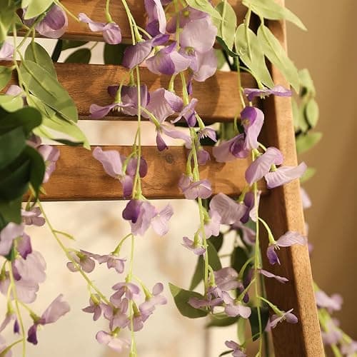 3Pcs 7.2Ft/Piece Artificial Flowers Wisteria Garland Artificial Wisteria Vine Hanging Flower Greenery Garland for Home Garden Outdoor Wedding Arch Floral Decor (Purple) thumbnail 5