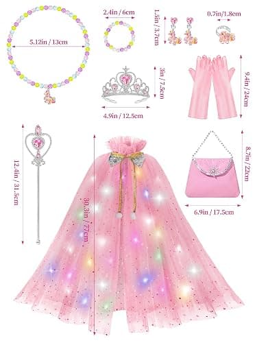 Fuzmo Light Up Princess Dress Up Clothes for Girls 3 4 5 6, Princess Costume with Toy for Kids Toddlers Birthday Gift - Pink thumbnail 6