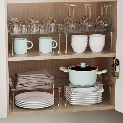 STARLATTA 2 Pcs Cabinet Organizer Shelf, Stackable Kitchen Counter Shelves, Spice Rack,Countertop Organizers, Clear Plastic Storage Shelves Rack for Makeup,Bathroom,Cupboard,Desk,Pantry Organization thumbnail 4