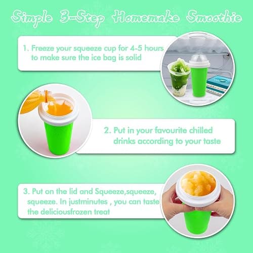 Slushie Maker Cup,DIY Magic Slushy Maker Squeeze Cups,Portable Smoothie Squeeze Cups for Juices,Milk and Ice Cream Make,Double Layer Squeeze Slushy Maker Cup,Birthday Gifts for Friend (Green) thumbnail 4