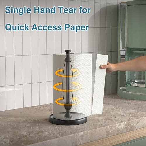 Paper Towel Holder Countertop, One-Handed Tear, Stainless Steel, Weighted Base, Black, Paper Towel Roll Holder Stand with Ratchet Mechanism for Kitchen Bathroom Farmhouse Essentials Decor Accessories thumbnail 5