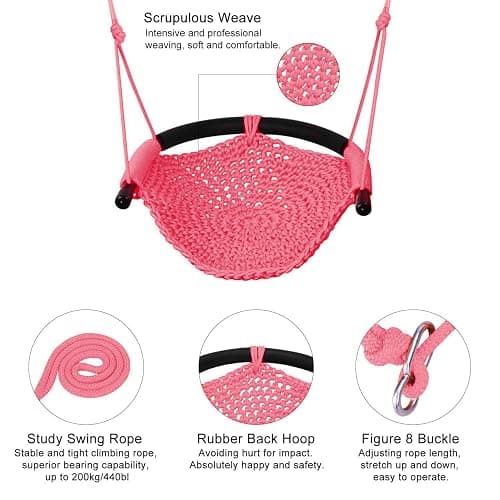 JKsmart 2 Pack Kids Swing Seat, Heavy Duty Rope Play Secure Children Swing Set, Toddler Swing Chair for Outdoor/Indoor/Playground/Home/Tree, with Snap Hooks and Swing Straps,440 lbs Capacity,Pink thumbnail 5