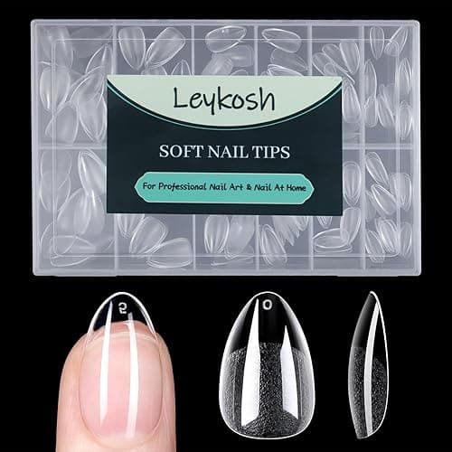 Short Almond Nail Tips, 216pcs Soft Acrylic Fake Nails Gel Nail Tips, Full Cover Pre-Shaped Matte Clear Press on Nails for Extension, Diy at Home Manicure 12 Sizes