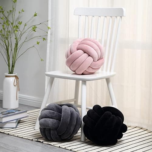 Petrella Knot Pillow Throw Pillows Ball Round Cute Throw Pillows Home Decor Cushion Decorative Aesthetic Spandex,Black 11inch thumbnail 4