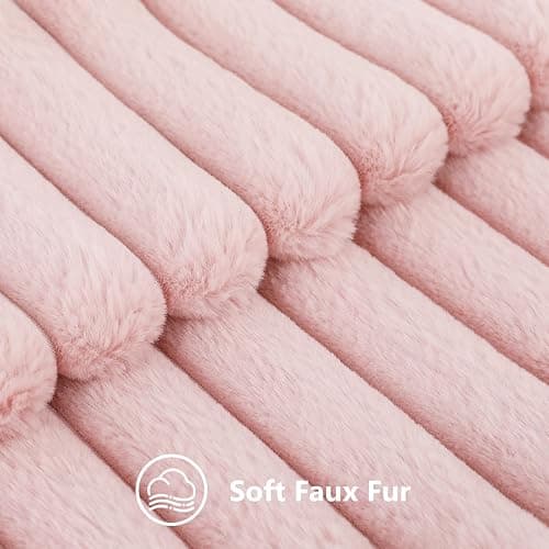 decorUhome Faux Fur Christmas Throw Pillow Covers 12x20 Set of 2, Decorative Soft Plush Striped Lumbar Neutral Couch Euro Pillow Covers with Velvet Back for Sofa, Bed, Living Room Home Decor, Pink thumbnail 3