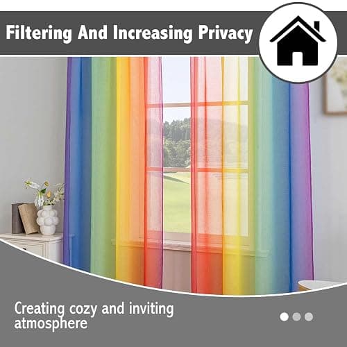 Anytime Rainbow Sheer Curtain Panels for Living Room Elegant Window Treatment Sets Light Filtering Translucent Draperies for Office (2 Panels,W52 x L63inch) thumbnail 5