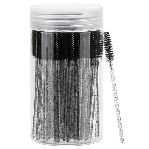 100 Pcs Disposable Mascara Wands, Crystal Eyebrow Spoolies Brush for Eyelash Extensions, Black Lash Brushes with Container - Image 1