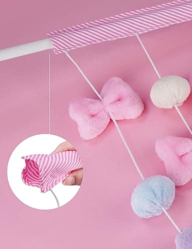 NiHome Fluffy Plush Doorway Curtain, Cute Hanging String Garland Kawaii Wall Hanging Home Decor for Girl Baby Room,Plush Bowknot Pentacle Garland Curtain with Hooks & Adhesive Velcro, 9 Strings thumbnail 8