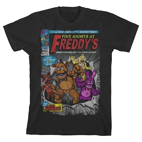 Five Nights at Freddy's Comic Cover Art Boy's Black T-Shirt - Large - Black