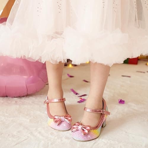 LAURMOSA Princess Shoes High Heel Toddler Girls Dress Shoes Cute Bowknot Sparkle Mary Jane Flower Girls Wedding Birthday Party Prom for Little Big Kids thumbnail 9