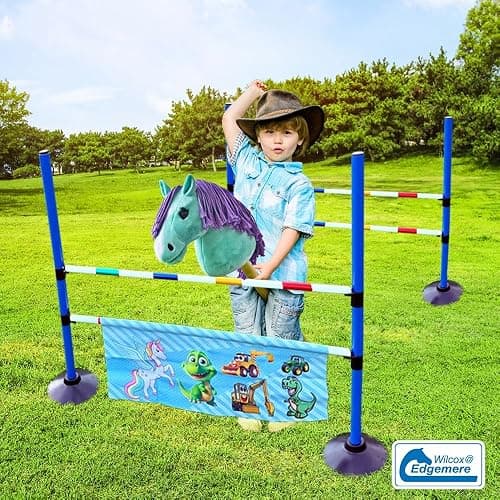 Equirail Kids Hobby Horse Jump Set – Set of 2 Adjustable Show Jumps with Poles, Cups & Filler – Includes Carry Bag – Garden Equestrian Toy thumbnail 4