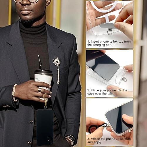 TENOC Metal Phone Tether with Spring Ring, Gold | 360 Rotation, Universal Cellphone Lanyard Pad thumbnail 4