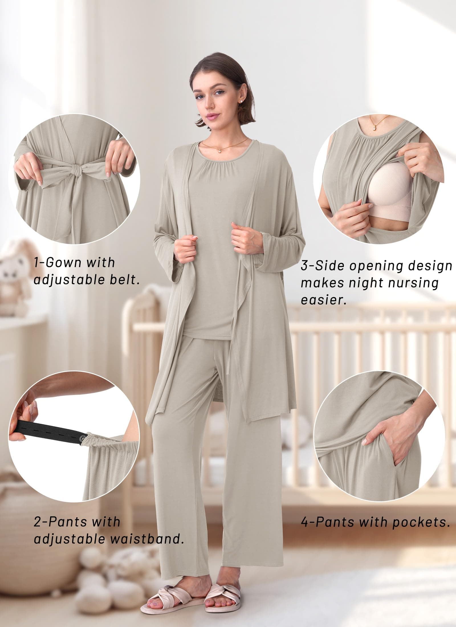 Rnxrbb - Conjunto de pijama de lactancia para mujer, pijama posparto, pijama de maternidad para hospital, 3 piezas - Image 1