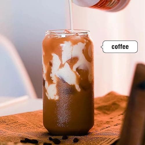 DAMCONME Glass Cups with Lids and Straws 1Pack,Glass Coffee Cups,Glass Cup with Lid for Iced Coffee,Smoothie,Cocktail,Beer,Whiskey,Soda,Matcha,16 Oz Glass Cup with Bamboo Lid,1 Brush thumbnail 3