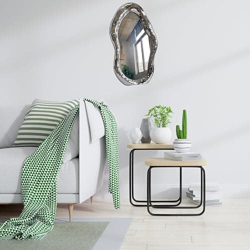 Disco Ball Mirror Wavy, 16"H x 10"W x1.2"D, Funky Table Wall Decor, Large | Unique Funky Ball Decor with Stand, Tabletop Vintage Silver Decorative Mirror, Handmade Gift, Retro, Groovy thumbnail 6