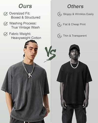 Men's Oversized T-Shirts Heavyweight Cotton, Unisex Vintage Acid Wash Drop Shoulder Baggy Fit Tee Tops thumbnail 5