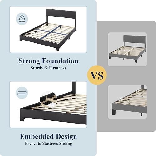 Allewie Full Size Bed Frame with Adjustable Headboard, Faux Leather Platform Bed with Wood Slats, Heavy Duty Mattress Foundation, No Box Spring Needed, Noise-Free, Easy Assembly, Black thumbnail 6