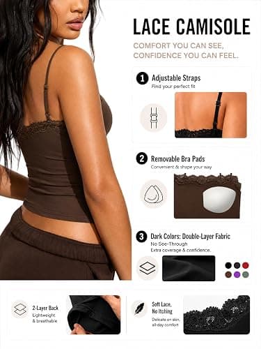 Starrylion Padded Lace Top Double Lined Crop Tank Tops Going Out Cami Shirt | Skin-Tone Lining, Removable Pads, Adjustable Straps, Fitted, Backless, Square Neck, Club, Party, Y2K Going Out Tops thumbnail 6