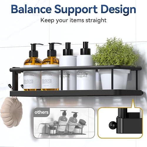 YASONIC Shower Caddy Adhesive, No Drill Bathroom Shower Organizers, with Removable Hooks and Soap Holder, Rust Proof Shower Shelves, Wall-Mounted Shower Holder, 3 Pack, Black thumbnail 6