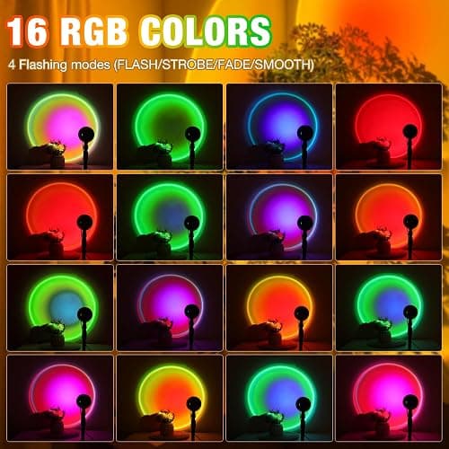 Mineup Sunset Lamp, 16 Farben Sonnenuntergang Lampe, 180° Drehung, Dimmbar USB Anschluss, Sonnenlicht LED Projektor, Sonnenlicht Lampe für Schlafzimmer, Fotografie, Wohnzimmer Party thumbnail 3