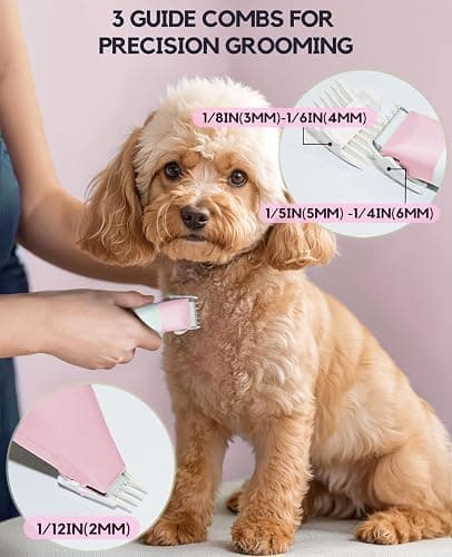 4 in 1 Rechargeable Dog Clippers Grooming Kit with 2 Speeds and Low Noise | Quiet Cordless Dog Hair Trimmer for Paw Nail Grinder, Cat Grooming Clippers for Trimming Hair on Paw Eye Ear Face (Pink) thumbnail 6