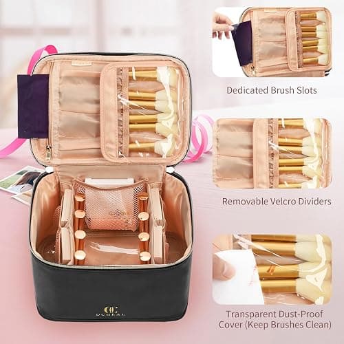 OCHEAL Travel Makeup Bag, Cosmetic Bags for Women Makeup Case Organizer Large Capacity Travel Toiletry Bag Storage Bags with Divider and Handle for Cosmetics Toiletries Brushes Tools-Large, Black thumbnail 6