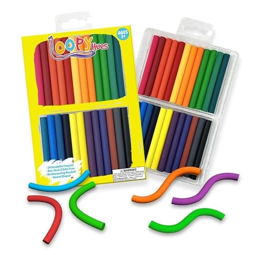 Loopy Hues Bendable Crayons For Kids, Arts & Crafts, School Supplies, 3D Letter & Number Crayons, No Sharpening Needed, Assorted Colors (24 Pack - Round) - Image 1