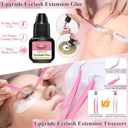 Lashes Kit for Eyelash Extension Beginner Lash Tech Starter Kit with Eye Lash Mannequin Head, Professional Eyelash Extension Kit with Lash Fan, Extension Glue and Eyelash Remover for Practice Training thumbnail 3