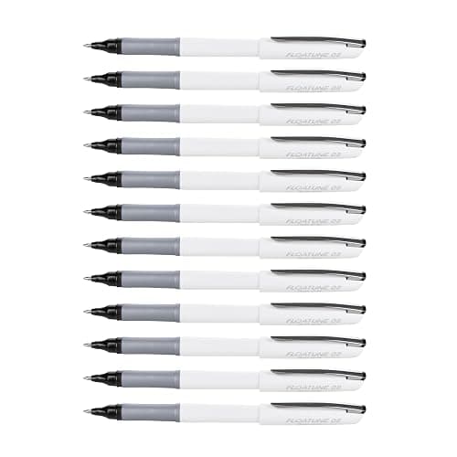 Pentel Floatune Ultra Smooth Writing Rollerball Pen, Everyday Writing, Office Supplies, School Supplies, 0.8mm Bold Point, Black Ink, BY108-A, Box of 12 - Image 1