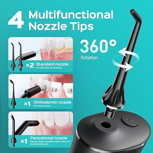 COSLUS ADA Accepted C50 Water Dental Flosser, 4 Modes 5 Intensity Levels | Professional Water Teeth Pick for Braces, Orthodontics & Sensitive Gums, Compact Cordless for Family Home Travel, Black thumbnail 7