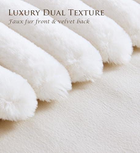 MEGAYES Pack of 2 Throw Pillow Covers 18x18 Decorative Solid Plush Faux Fur with Soft Velvet Back, Square Striped Cushion Cases Modern Farmhouse Home Decor for Living Room Couch Sofa Bed Cream White thumbnail 2