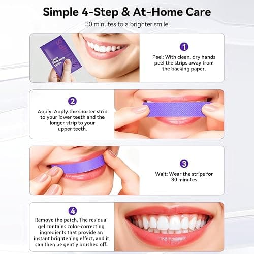 Gentle Daily Purple Teeth Whitening Strips – Enamel-Friendly, No Peroxide Formula for Sensitive Teeth, Reduce Surface Coffee & Tea Stains, Portable Teeth Care for Home & Travel (14 Strips) thumbnail 4