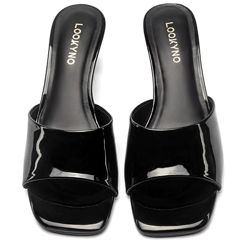 Lookyno Womens Kitten Heel Sandals Square Open Toe Mules 2.3 Inch Stiletto Heeled Sexy Slip On Sandals for Party Casual thumbnail 4