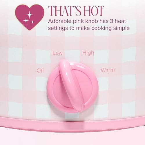 Paris Hilton 3.5-Quart Manual Slow Cooker, Features Three Settings (Low, High, Warm), Naturally Nonstick and Dishwasher Safe Stoneware Insert, Family Sized Capacity, Gingham Pink thumbnail 7