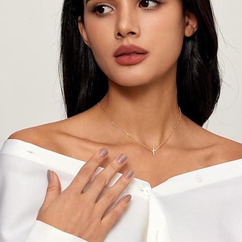 HERIER Cross Necklace for Women, Dainty 18K Gold Plated Small Cross Pendant Necklace Simple Gold Cross Necklaces for Women Trendy Gold Jewelry for Women Gift - Tiny Cross-Gold thumbnail 3