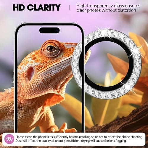 Xfilm for iPhone 16/16 Plus Camera Lens Protector Bling Individual Metal Diamond Ring 9H Hardness Scratchproof Protector, Stylish Phone Accessories, Case Friendly (Silver Diamond) thumbnail 4