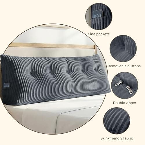Deodar Headboard Pillow Twin, Wedge Pillows Headboard Triangle Reading Back Pillow with Removable Cover for Dorm Gaming Sleeping TV, Grey thumbnail 4