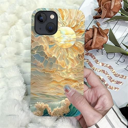 ZHEGAILIAN Case for iPhone 15,Ocean Waves Sun Rays Stained Glass for 2 in 1 Hard Shell + Soft Silicone,Shockproof Bumper Drop Protective Case for iPhone 15 thumbnail 7