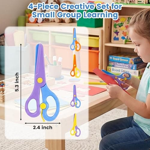 LovesTown Toddler Scissors, 4PCS Adaptive Blunt Tip Training Safety Scissors for Kids, Child Hand-Eye Coordination Development, Early Preschool Development Tools, Stocking Stuffer DIY Craft Projects thumbnail 3