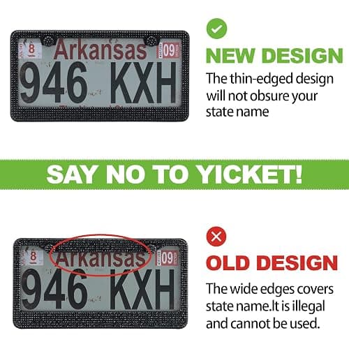 FIISFIIS Bling License Plate Frame for Women,2 Pack Premium Stainless Steel Rhinestone License Plate Holder,Handmade Glitter Crystal Diamond Girl Lincense Plate Tag Cover,Bedazzled Sparkly-Black thumbnail 6