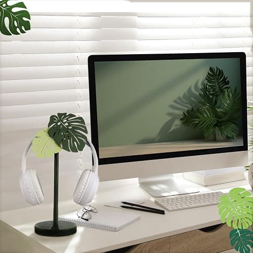 Yookeer Christmas Gamer Gifts for Women Cute Headphone Stand Decorative Monstera Palm Leaves Wood Desk Decor for Gamer Room Office Desk Christmas Gaming Gifts for Girlfriend Office Worker thumbnail 5