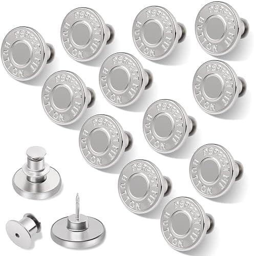 Ceryvop 12 Sets Buttons Pins for Jeans, No-Sew Replacement Jean Buttons for Loose Pants Tightener for Too Big - Image 1