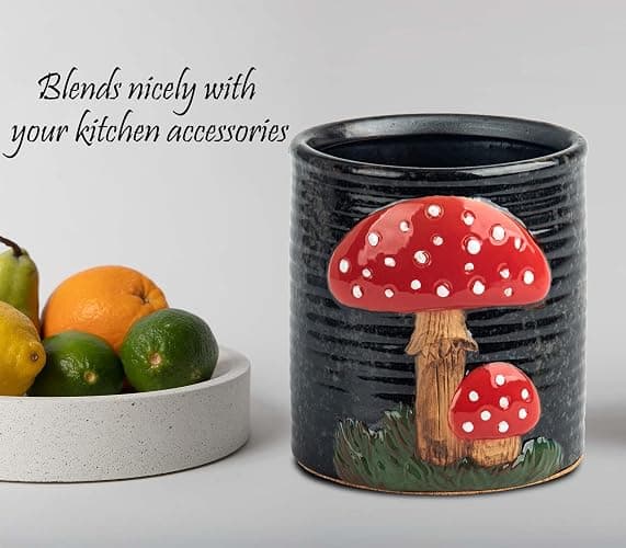 dgudgu Mushroom Kitchen Utensil Holder For Countertop Ceramic Utensil Holder For Kitchen Counter Large Cooking Utensil Utensil Crock Holder Spatula Holder Utensil Organizer For Countertop thumbnail 4