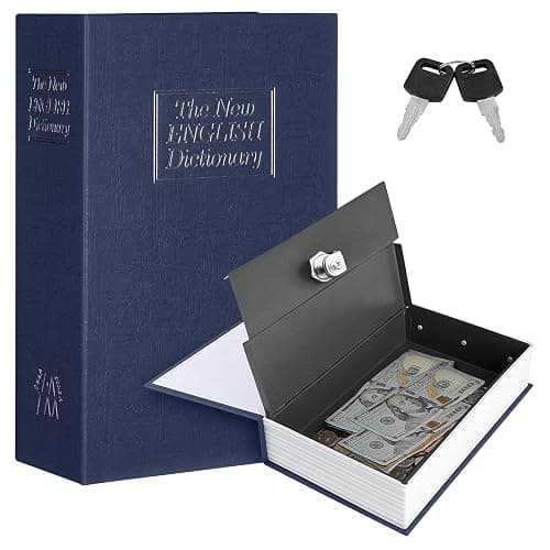 CMFTGDS Diversion Book Safe with Key Lock – Hidden Storage Box, Dictionary Secret Safe Can for Cash, Jewelry & Valuables, 10.4"x7.8"x2.5", Blue - Image 1