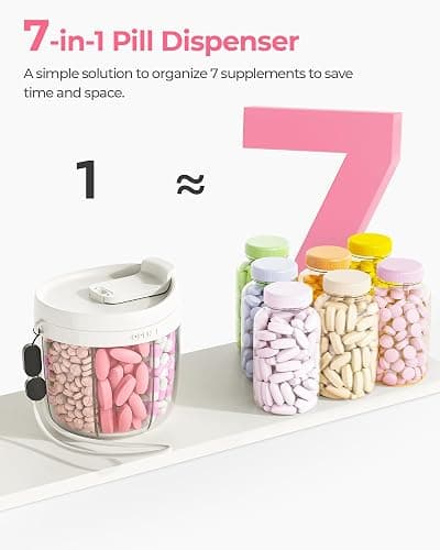 AMOOS Cute Pill Dispenser with 7 Large Compartments, Portable Pill Bottle Organizer with Wide Opening for Easy Use, Anti-Mix Pill Organizer for Travel, BPA-Free Pill Container, White thumbnail 6