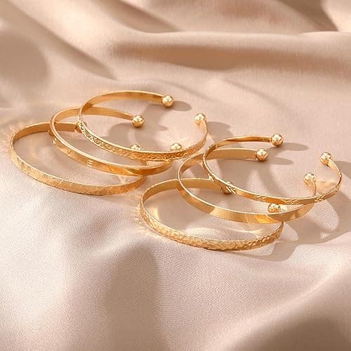 KISS WIFE Golden Bangles for Women, Adjustable Bangle Bracelets, Multi Layer Open Stackable Cuff Bracelet Set, Fashion Accessories Jewelry Gifts for Women thumbnail 6