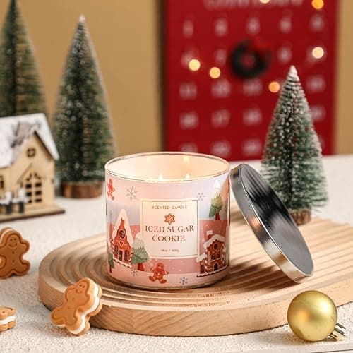 Christmas Scented Candles, Sugar Cookie & Vanilla Scented, Large 3 Wicks Candle, 14 oz, Christmas Candle Gift thumbnail 6
